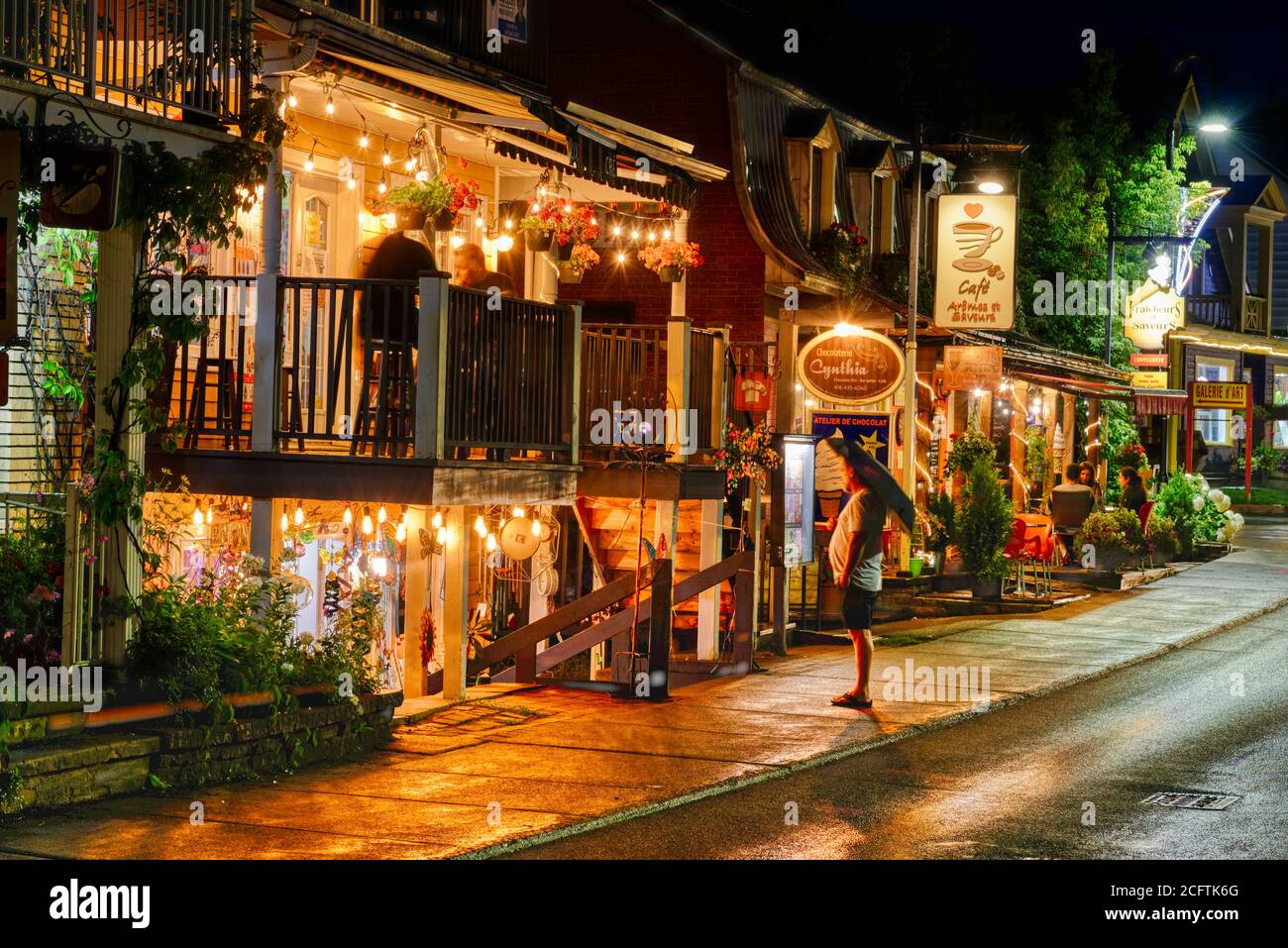 Rue ST Jean Baptiste in Baie-St-Paul, Charlevoix, Quebec, Canada at night Stock Photo