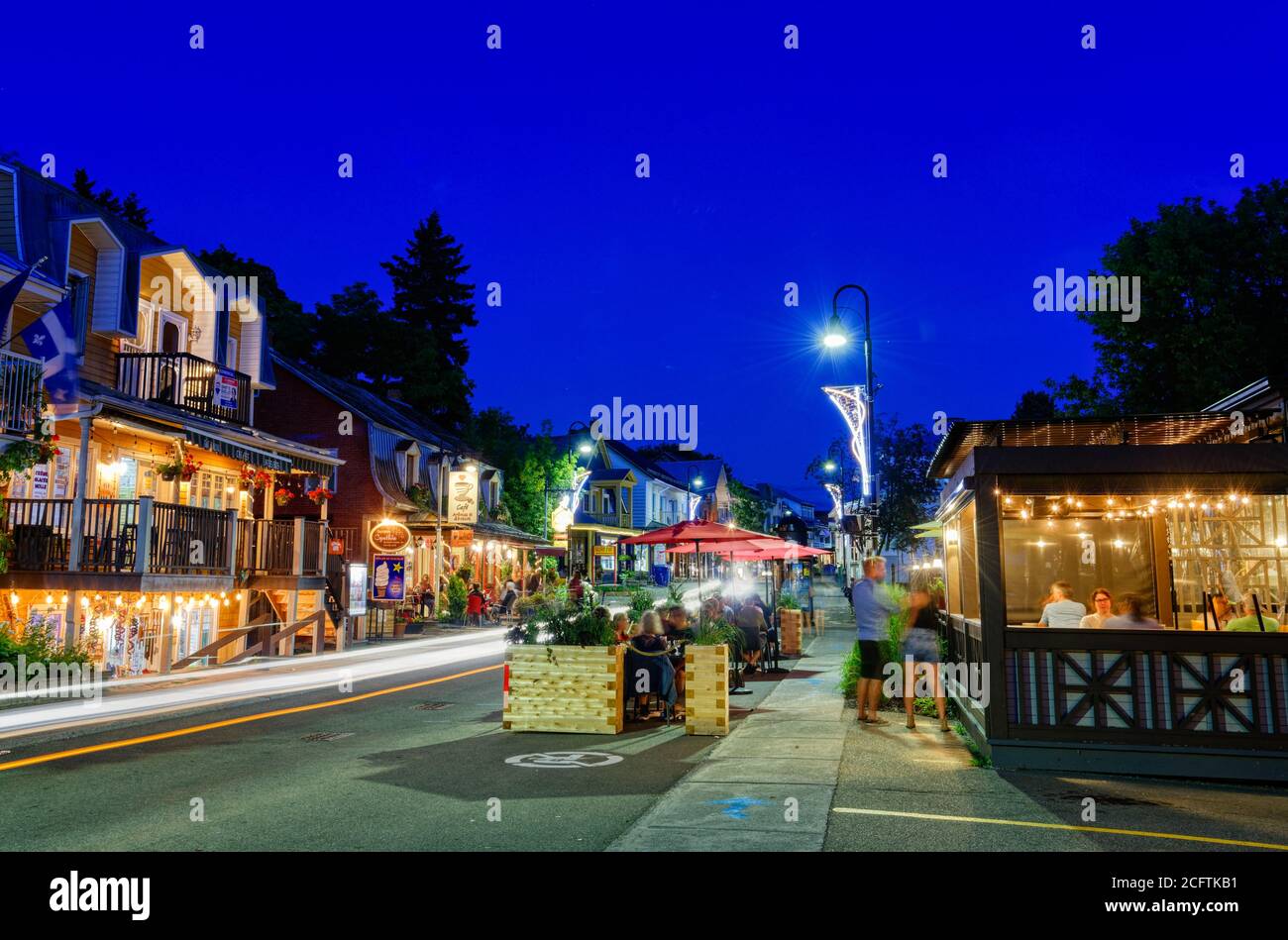 Rue ST Jean Baptiste in Baie-St-Paul, Charlevoix, Quebec, Canada at night Stock Photo