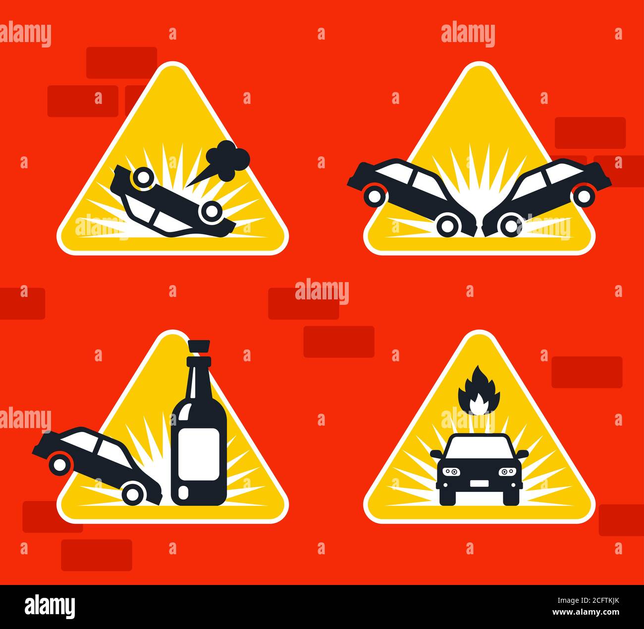 road sign car accident on the track. flat vector illustration. Stock Vector