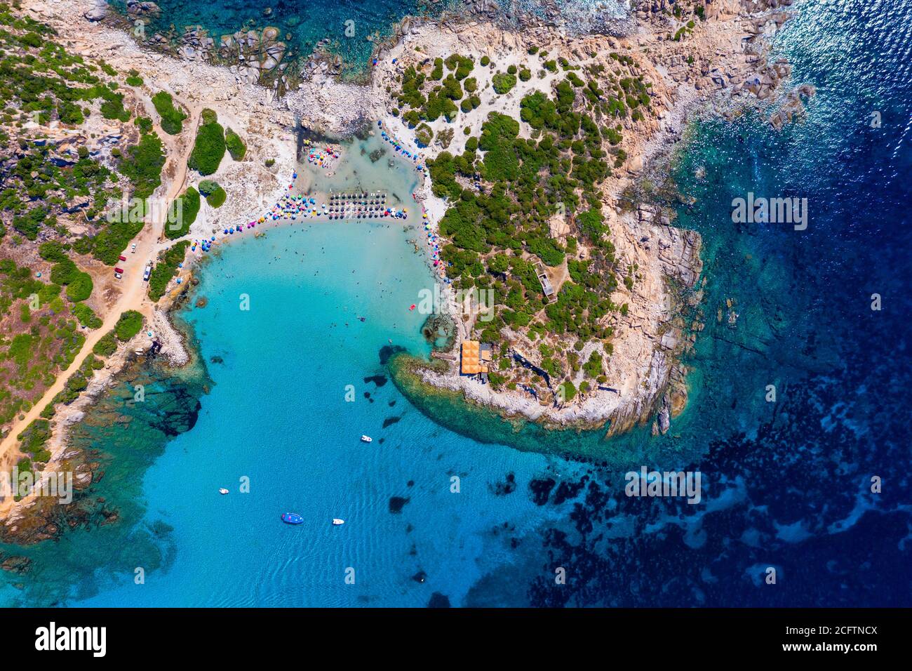 Cost of Sardinia Peninsula of Punta Molentis. View of beautiful beach