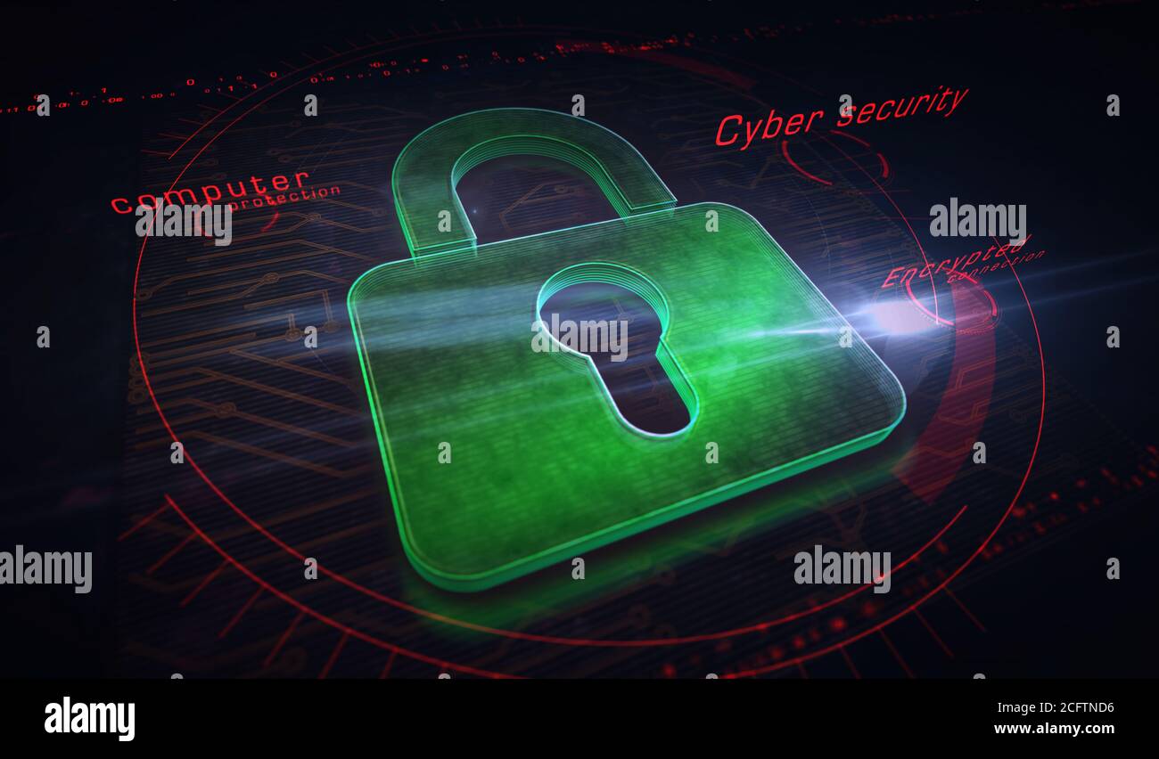 Cyber security, computer protection, digital safety technology with