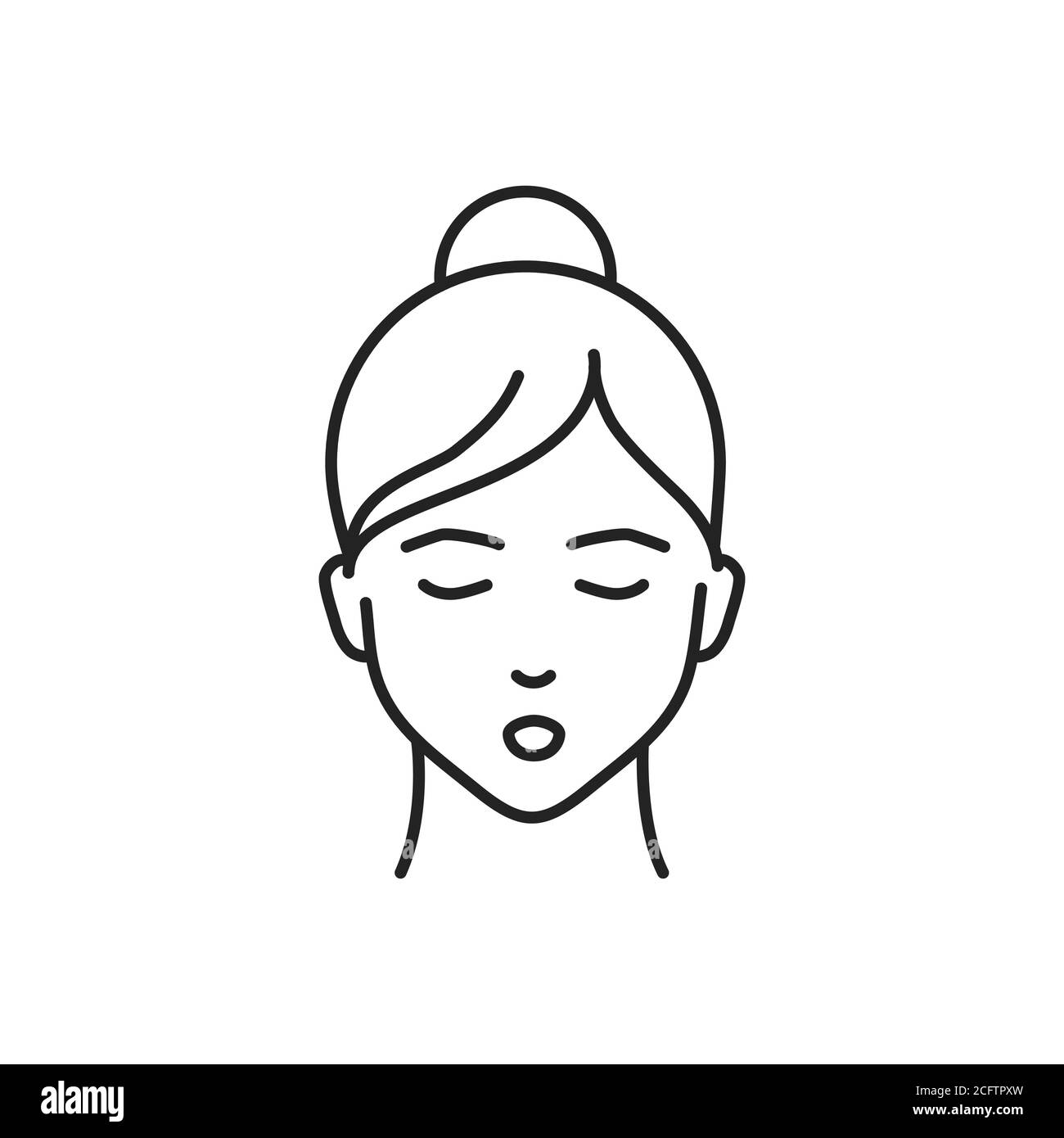 Human feeling relief line black icon. Face of a young girl depicting emotion sketch element. Cute character on white background. Stock Vector