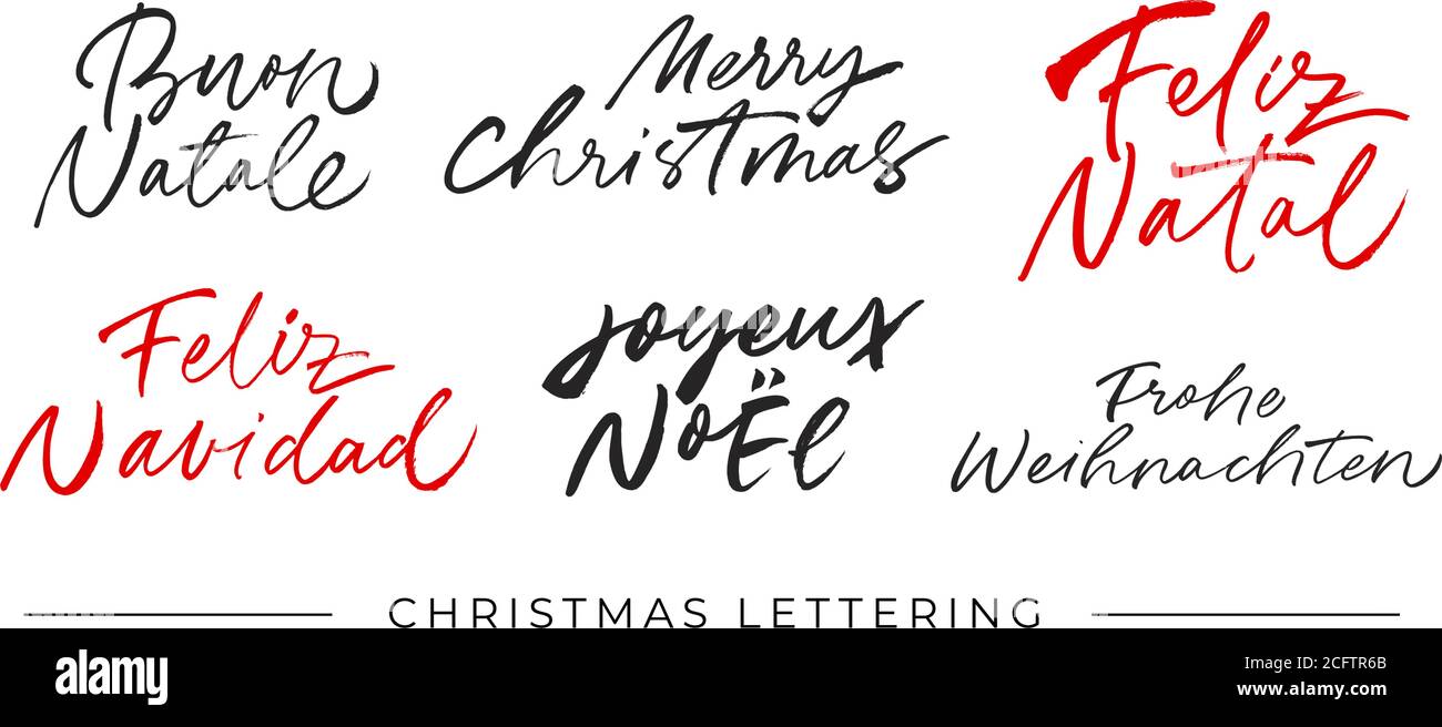 Merry Christmas calligraphy in different languages Stock Vector