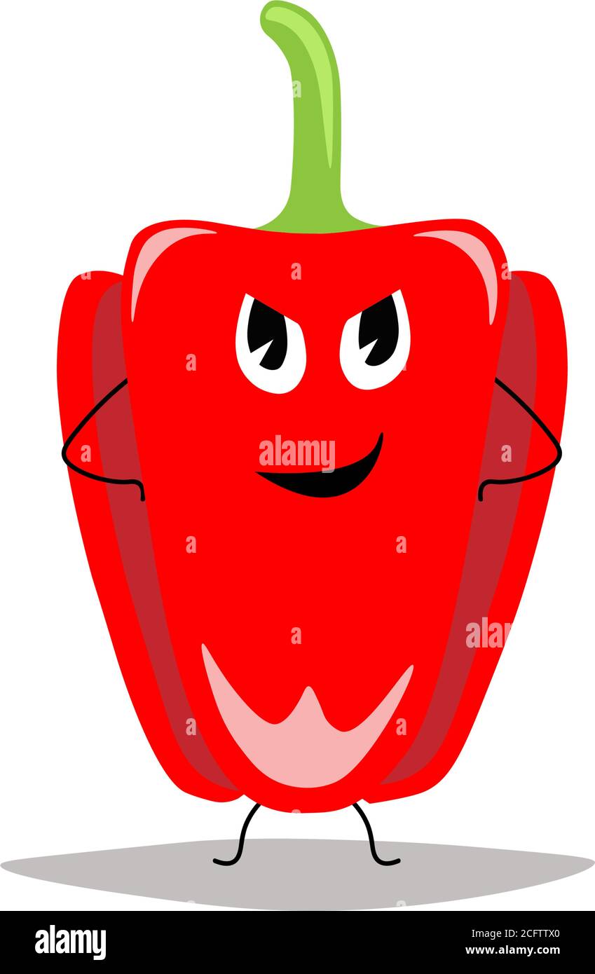 Red bell pepper cartoon character.Vector illustration in flat style.Red