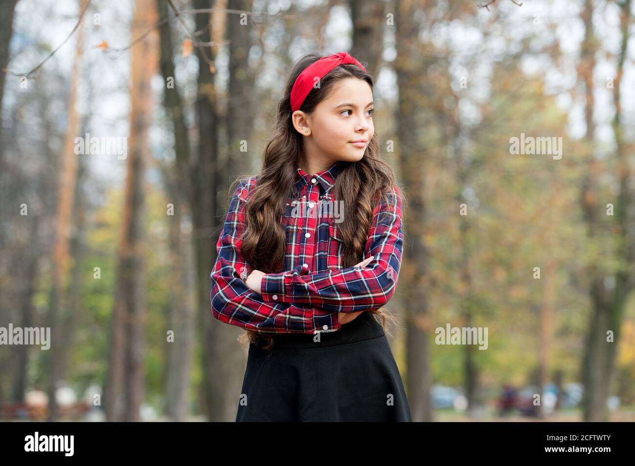 So beautiful. child enjoy autumn weather. retro girl has her own style. little beauty looking trendy. girl in school uniform. kid walk in autumn park. fall is time for walk. school fashion