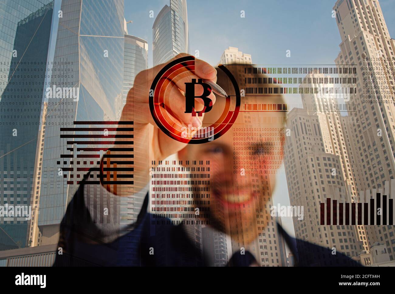 Create bitcoin wallet. Mining crypto currency bitcoin. Solve block earn  profit. Blockchain technology. Mining bitcoin. Future digital money bitcoin.  Man interact virtual display business graphics Stock Photo - Alamy