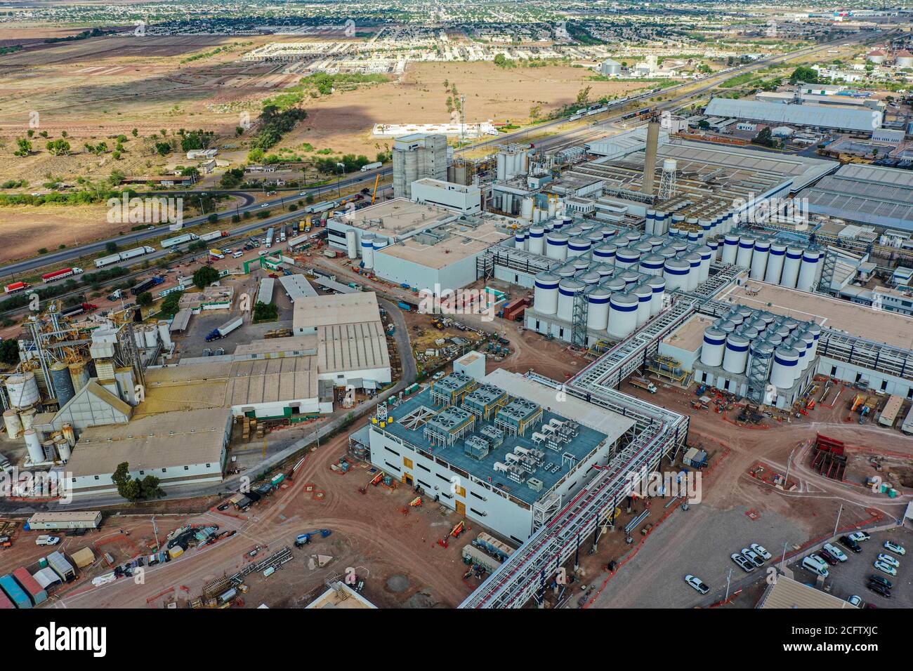 Aerial view of the Constellation Brands brewery, a Grupo Modelo brewery. brewery in Obregón, Sonora, Mexico. Constellation Brands Inc, owner of Corona and Modelo beers, a brewery in Mexico for Grupo Modelo. Industry. © (Photo by Luis GutierrezNortePhoto.com)  Vista aerea de la fábrica de cerveza Constellation Brands, cerveceria de Grupo Modelo. fabrica cervecera en Obregón, Sonora, Mexico. Constellation Brands Inc, propietaria de las cervezas Corona y Modelo, cervecería en México a Grupo Modelo. Industria  © (Photo by Luis GutierrezNortePhoto.com). Stock Photo