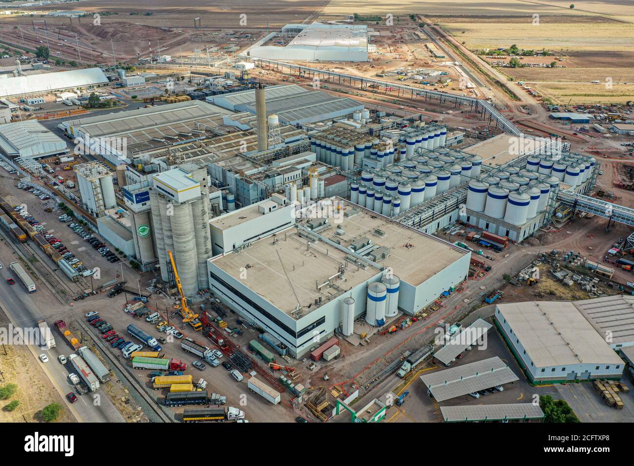 Aerial view of the Constellation Brands brewery, a Grupo Modelo brewery. brewery in Obregón, Sonora, Mexico. Constellation Brands Inc, owner of Corona and Modelo beers, a brewery in Mexico for Grupo Modelo. Industry. © (Photo by Luis GutierrezNortePhoto.com)  Vista aerea de la fábrica de cerveza Constellation Brands, cerveceria de Grupo Modelo. fabrica cervecera en Obregón, Sonora, Mexico. Constellation Brands Inc, propietaria de las cervezas Corona y Modelo, cervecería en México a Grupo Modelo. Industria  © (Photo by Luis GutierrezNortePhoto.com). Stock Photo