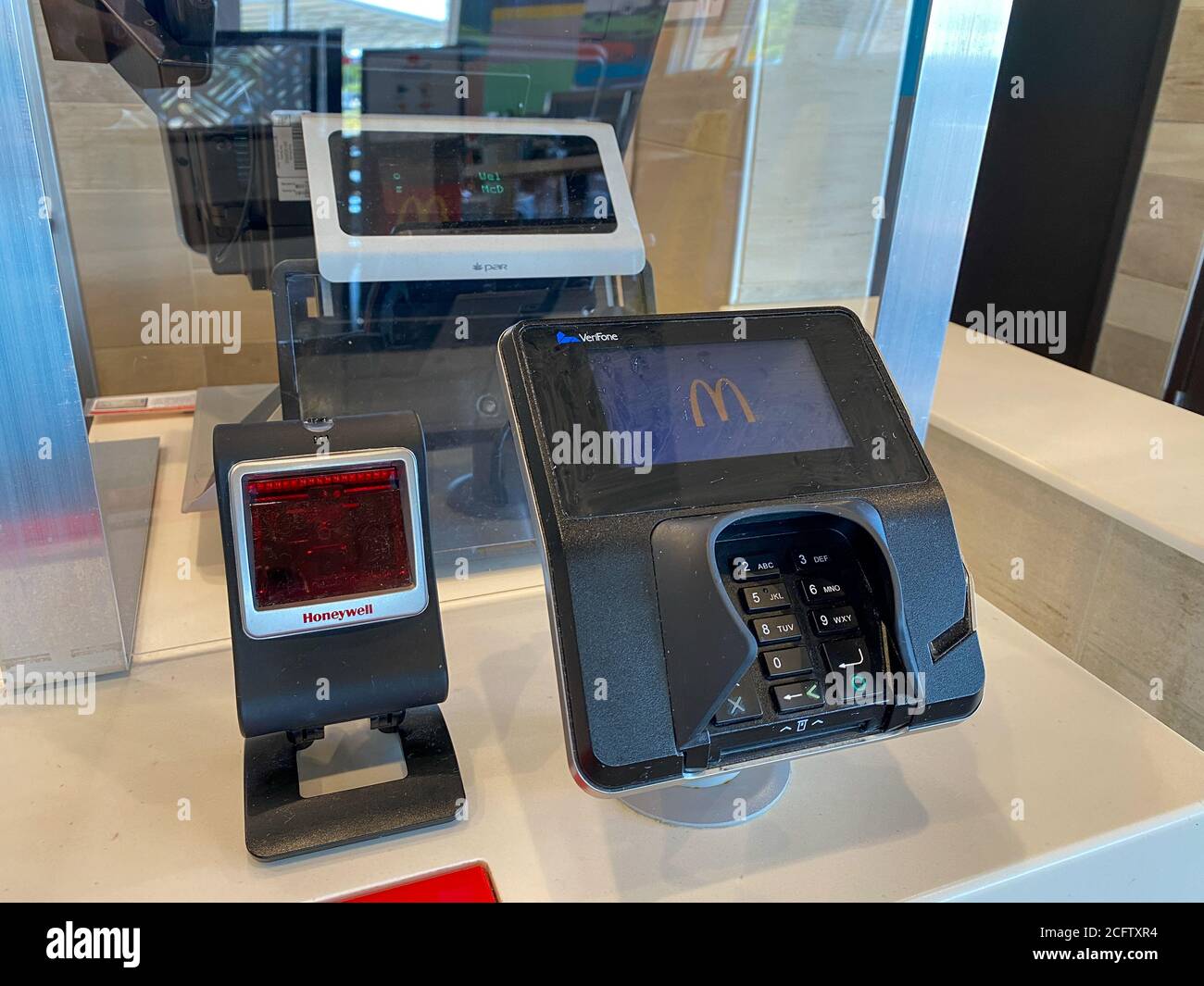Orlando, FL/USA-9/1/20: The credit card machine at a McDonalds in Orlando, Florida. Stock Photo