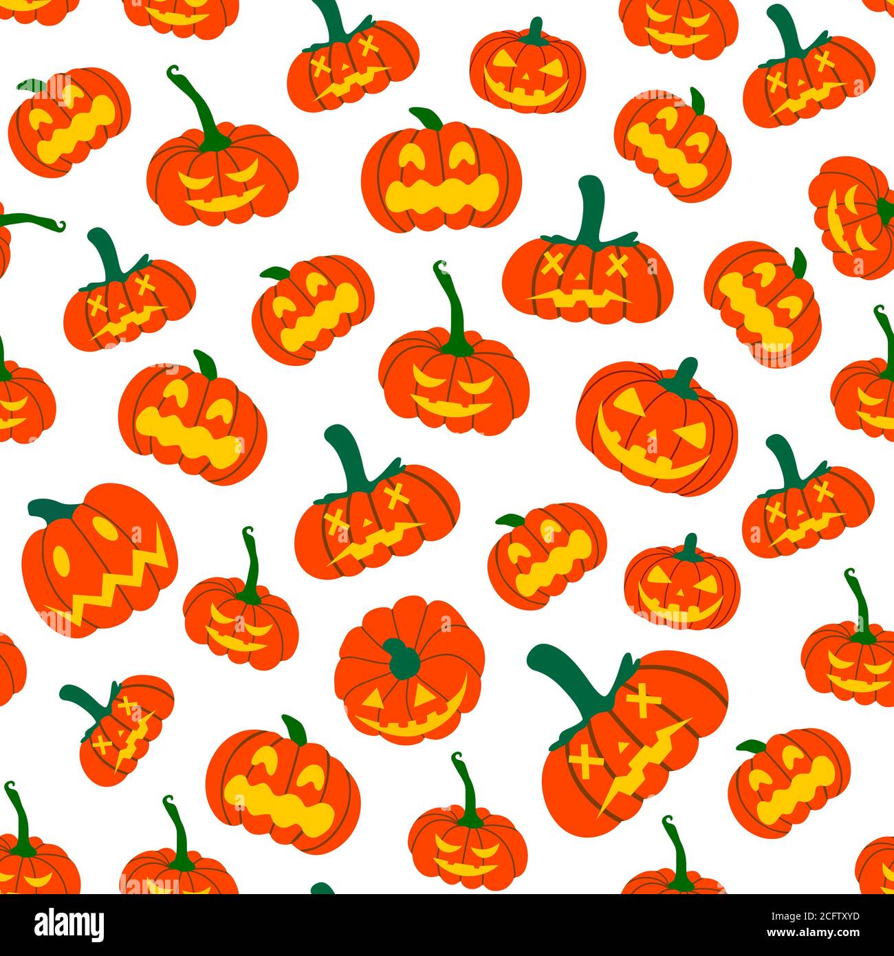 Seamless Halloween pumpkin pattern with carved faces on a black ...