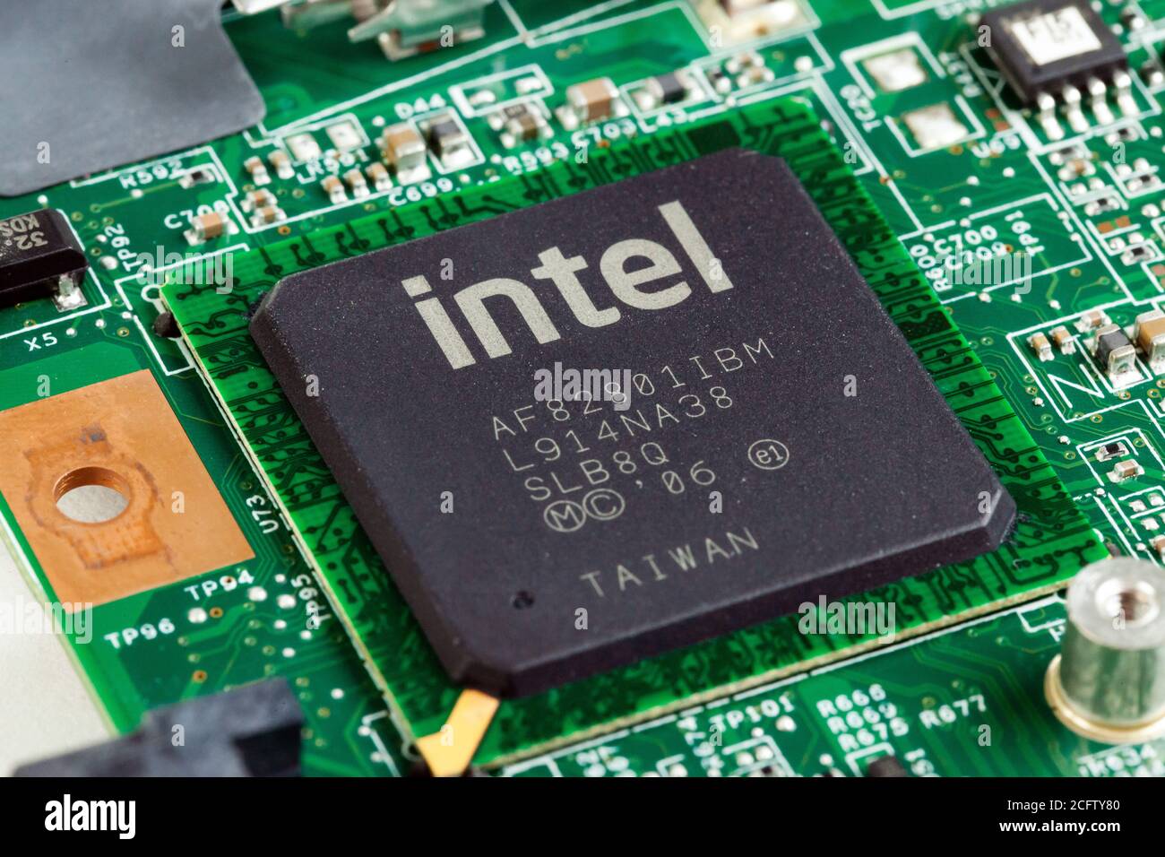 Intel integrated circuit on board Stock Photo