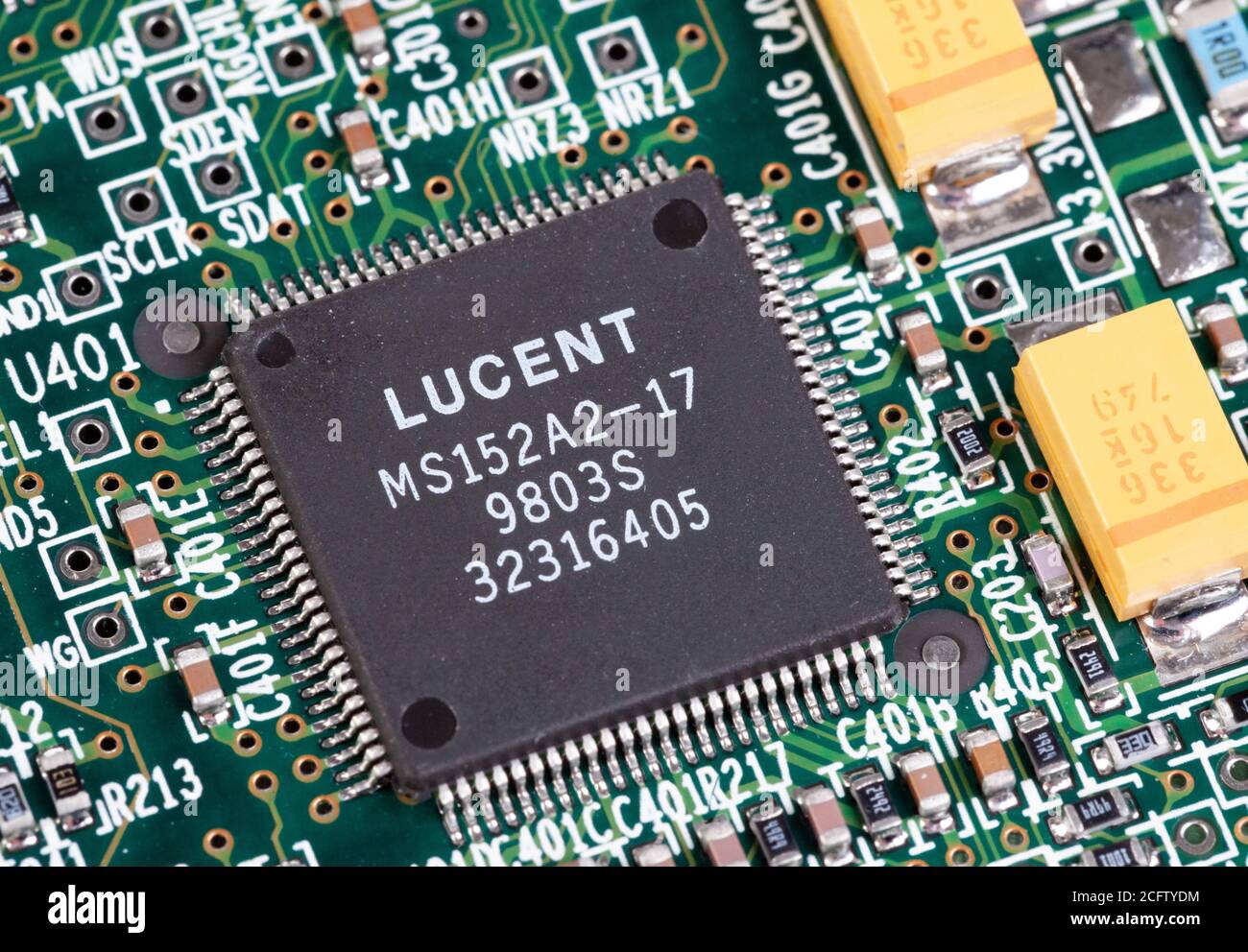 Lucent integrated circuit on board Stock Photo