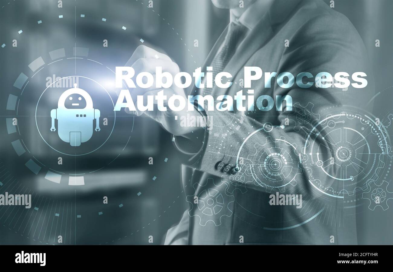 RPA Robotic Process Automation. Ai algorithm analyze Business. Stock Photo