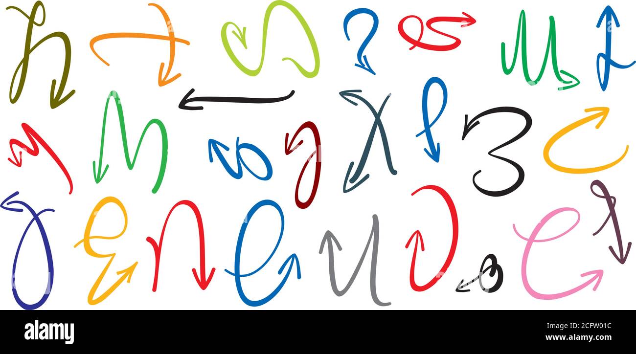 Sets of colour drawing arrows and icons. Vector background. Graphic for website. Stock Vector