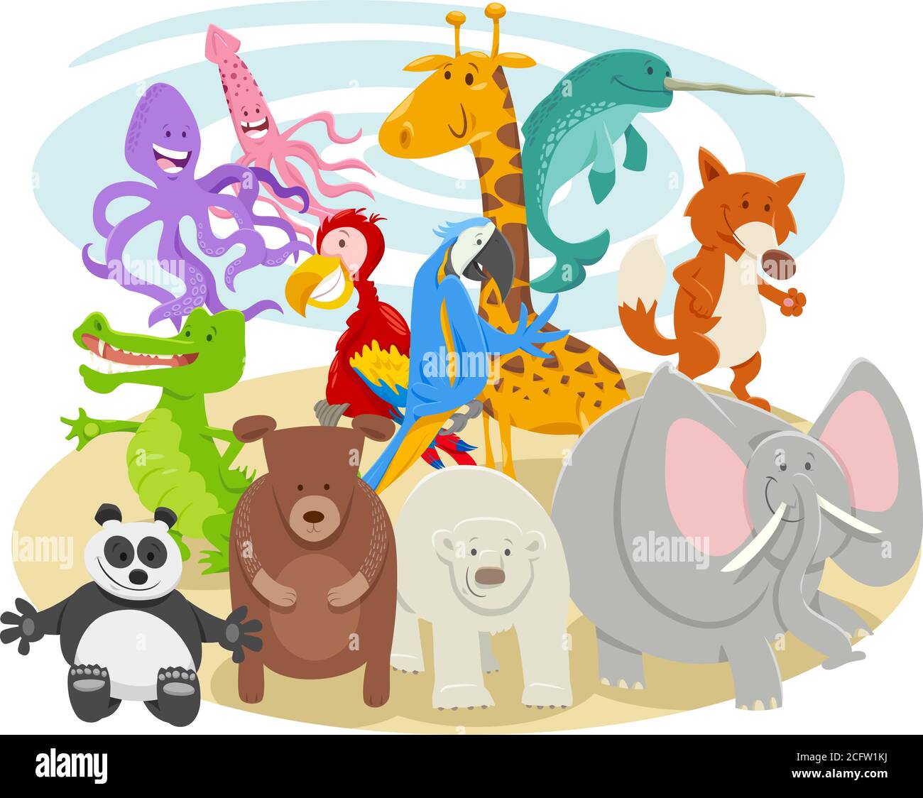 Cartoon Illustration of Happy Wild Animals Comic Characters Group Stock Vector
