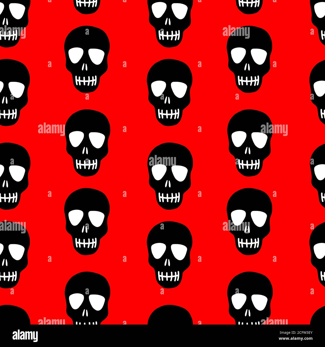 pattern of a black skull on a red background Stock Vector