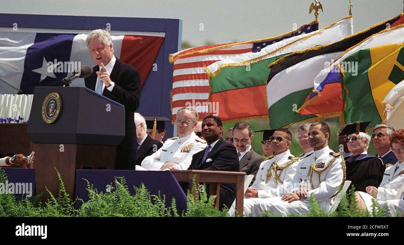 5/17/2000 Photograph of President William Jefferson Clinton Addressing the United States Coast Guard Graduation Ceremony Stock Photo
