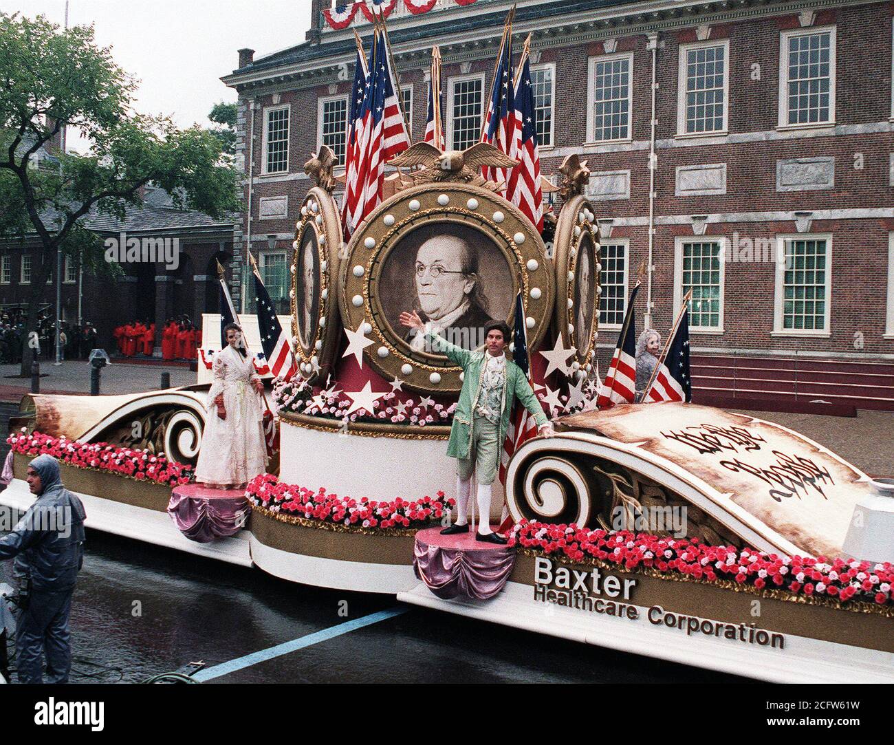 A float passes down the street during a parade celebrating the