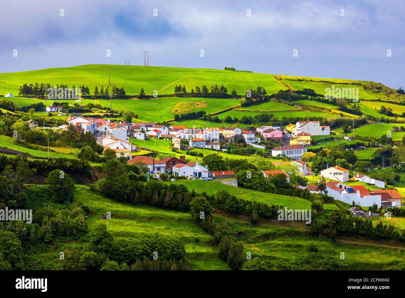 Beautiful Nature View On Azores With Small Villages Tows Green Nature Fields Amazing Azores View Of Typical Azores Village In Sao Miguel Island A Stock Photo Alamy