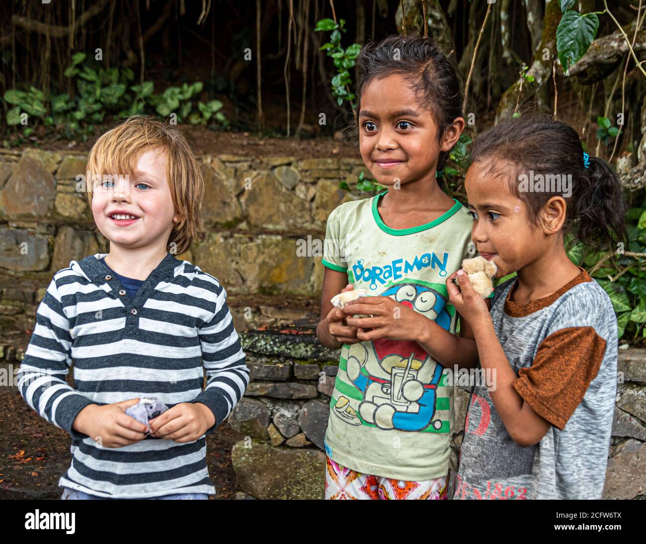 Australian and Indonesian children on Sunda Islands, Indonesia Stock Photo