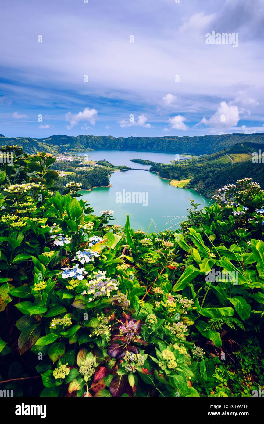 The Astonishing Lagoon Of The Seven Cities (Lagoa Das 7 Cidades), In Sao Miguel Azores, Portugal. Lagoon of the Seven Cities, Sao Miguel island, Azore Stock Photo