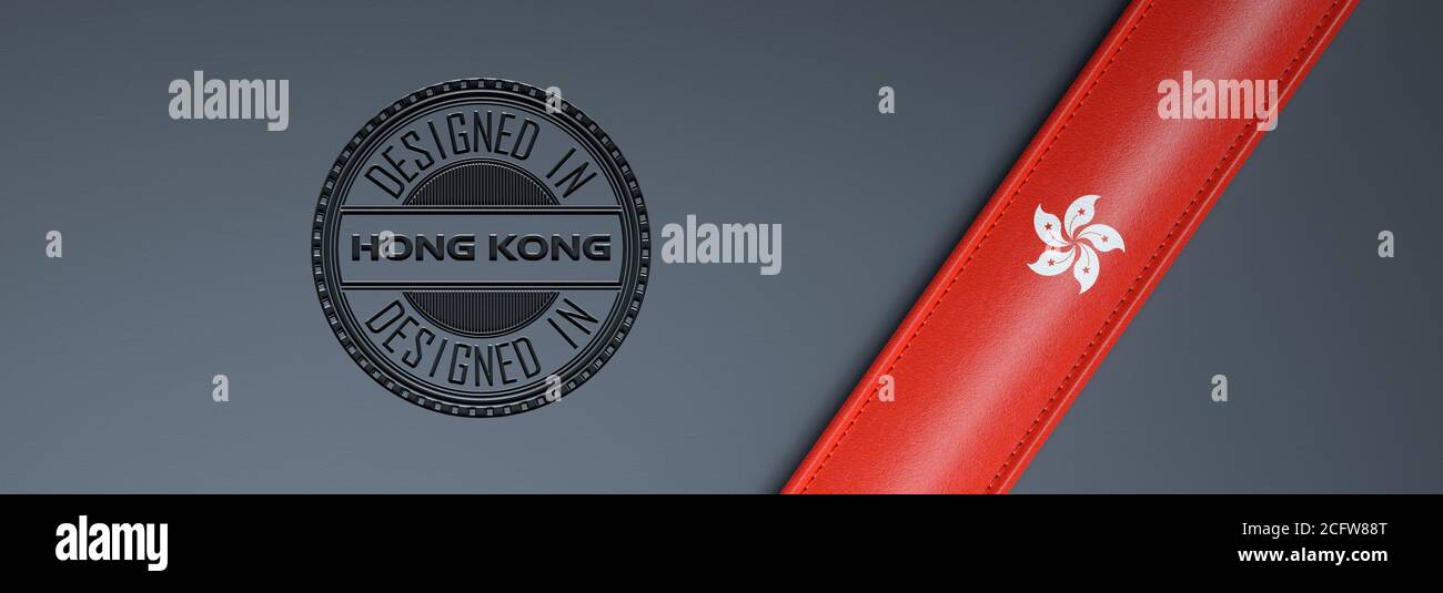 Designed in Hong Kong stamp & Hongkonger flag. Stock Photo