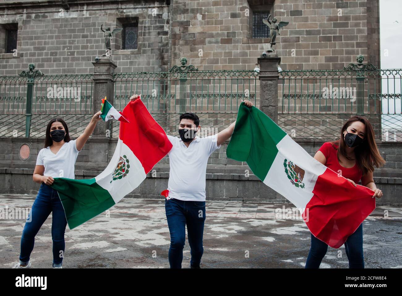 Mexican people with flag in mexican independence day in Mexico Stock Photo