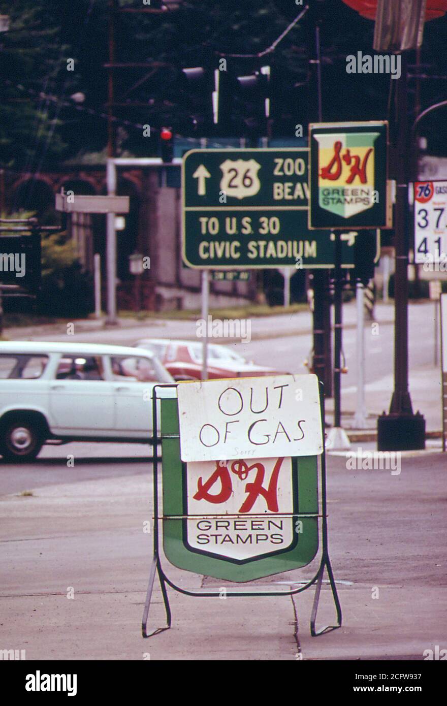 Out of gas sign at a Union 76 station in Portland Oregon. Notice the