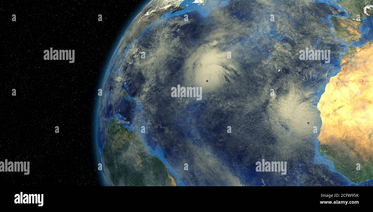 Hurricanes in the atlantic ocean shown from Space. Elements of this ...