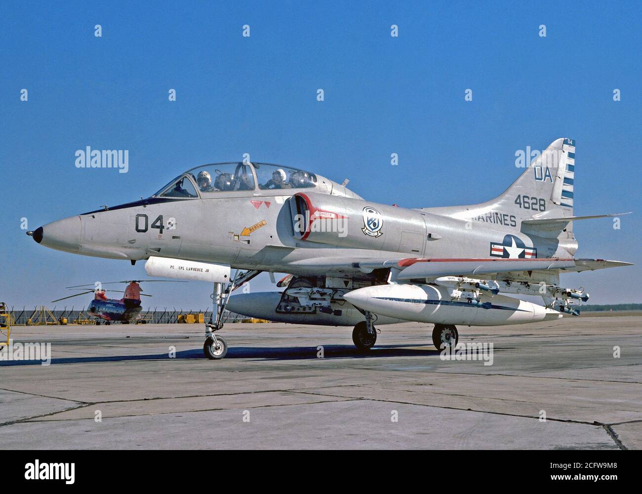 1978 - A left side view of a Marine TA-4F Skyhawk aircraft preparing to taxi from the flight line.  The TA-4F is from the Headquarters and Maintenance Squadron-32. Stock Photo
