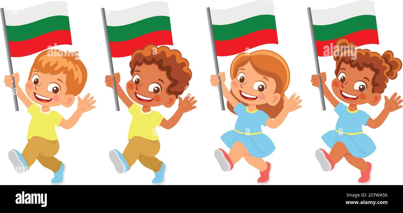 Bulgaria flag in hand. Children holding flag. National flag of Bulgaria ...