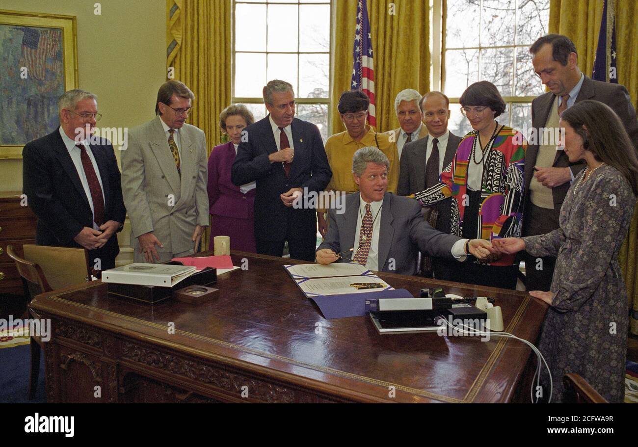 Photograph of President William Jefferson Clinton Participating in the Maurice River Bill Signing in the Oval Office at the White House Stock Photo