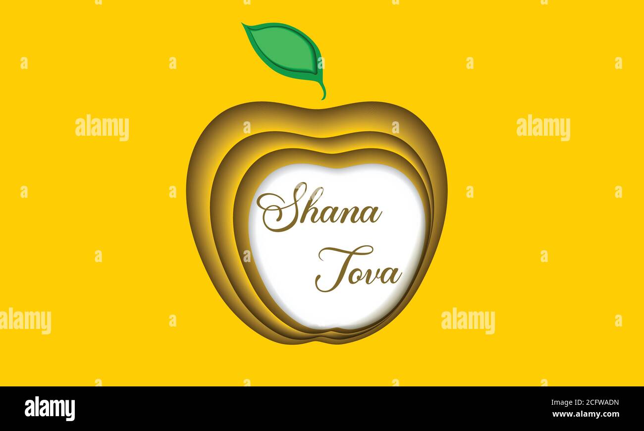 Rosh Hashanah holiday greeting card design with yellow apple concept, traditional symbol (jewish new year) vector illustration. Stock Vector