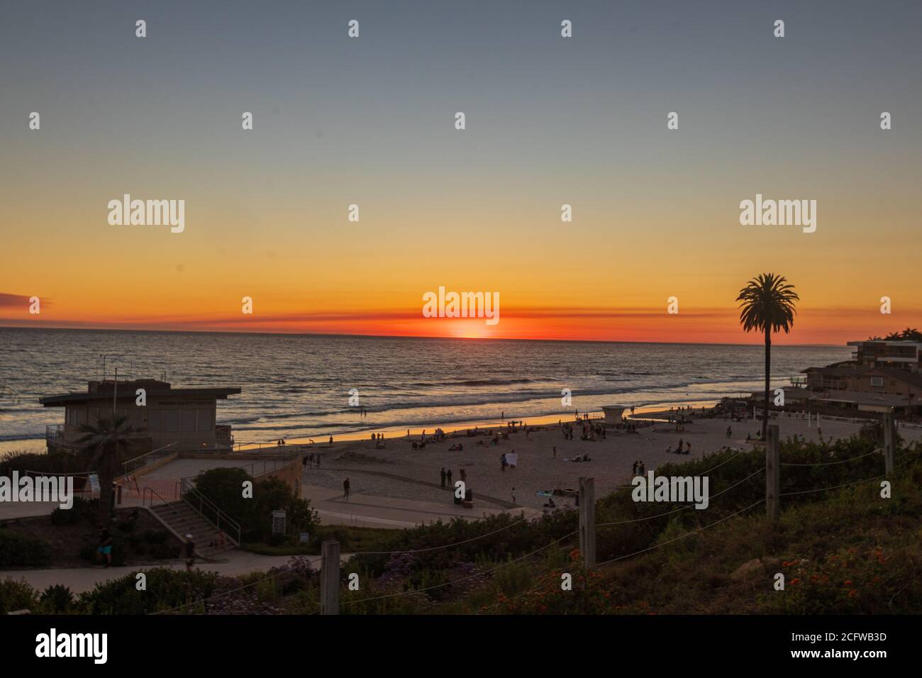 The sunset at Moonlight State Beach in San Diego, California on Tuesday,  June 9th, 2020. (Rishi Deka Stock Photo - Alamy
