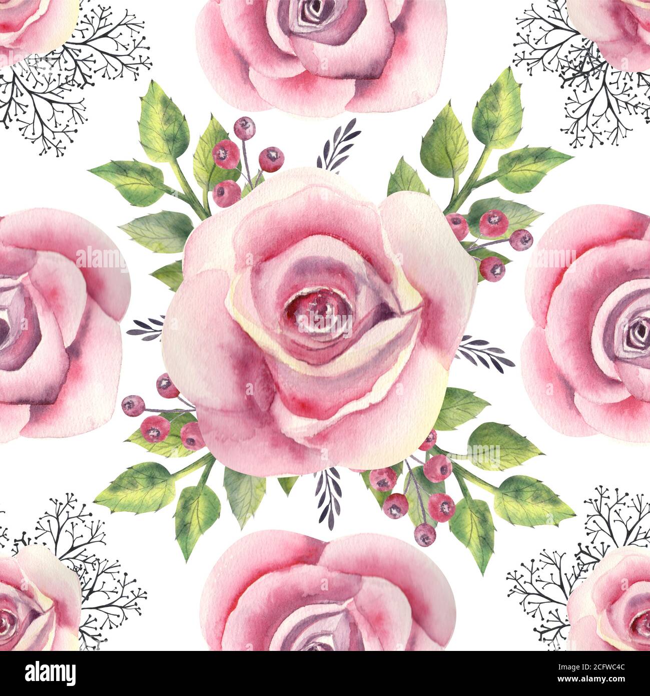 Cream Pink Rose flower Seamless pattern background texture for