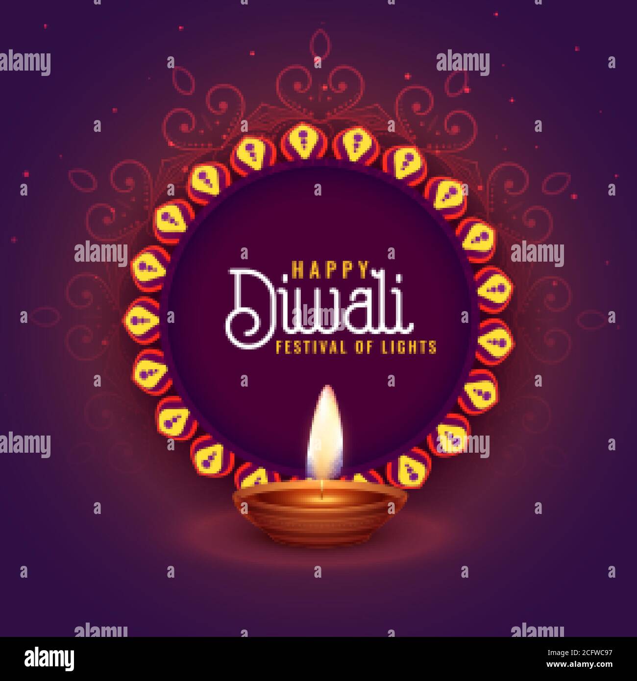 Happy Deepawali Festival Card Design With Realistic Diya Stock Vector Image Art Alamy
