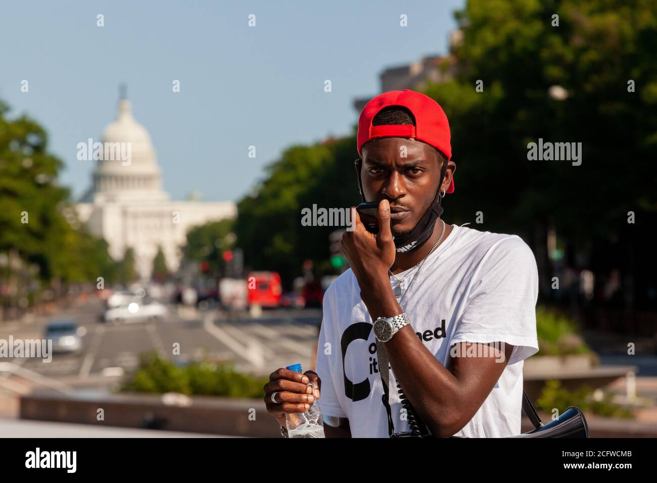 Washington, DC, USA, September 7, 2020. Pictured: Ty Hobson-Powell, founder and director of policy of Concerned Citizens of DC, concluded Let Freedom Sing with an appeal to all to vote. Let Freedom Sing was a community-building protest and voter registration event by the Freedom Day Foundation and Head Count. Credit: Allison C Bailey/Alamy Credit: Allison Bailey/Alamy Live News Stock Photo