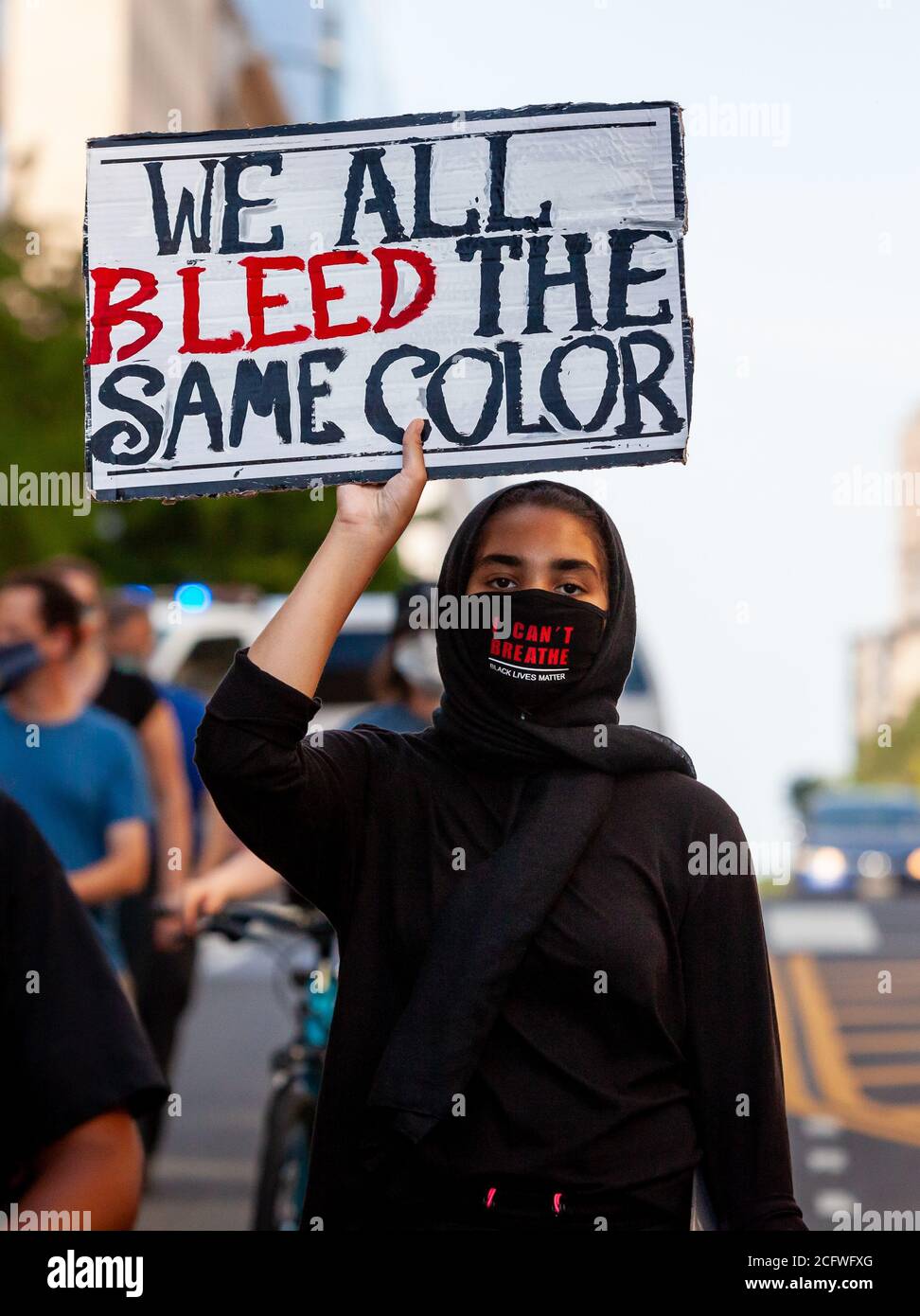 Washington, DC, USA, September 7, 2020. Pictured: A young woman, who is a member of the only mosque choir in the United States, participates in Let Freedom Sing, a community-building protest and voter registration event by the Freedom Day Foundation and Head Count. Credit: Allison C Bailey/Alamy Credit: Allison Bailey/Alamy Live News Stock Photo