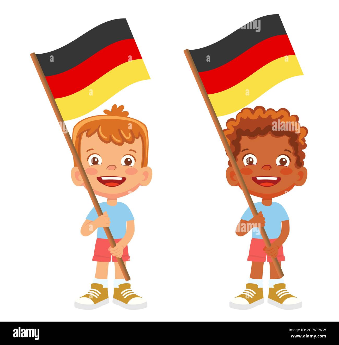Germany flag in hand. Children holding flag. National flag of Germany