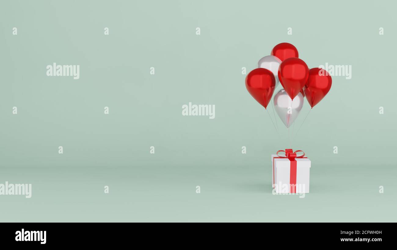 the gift box with balloon , 3d rende Stock Photo - Alamy