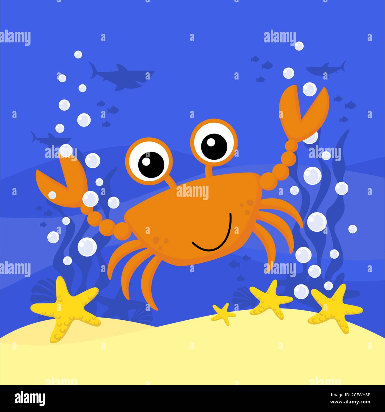 Cute Baby Crab Cartoon Illustration With Bubbles And Under The Sea Background Design For Baby And Child Stock Vector Image Art Alamy