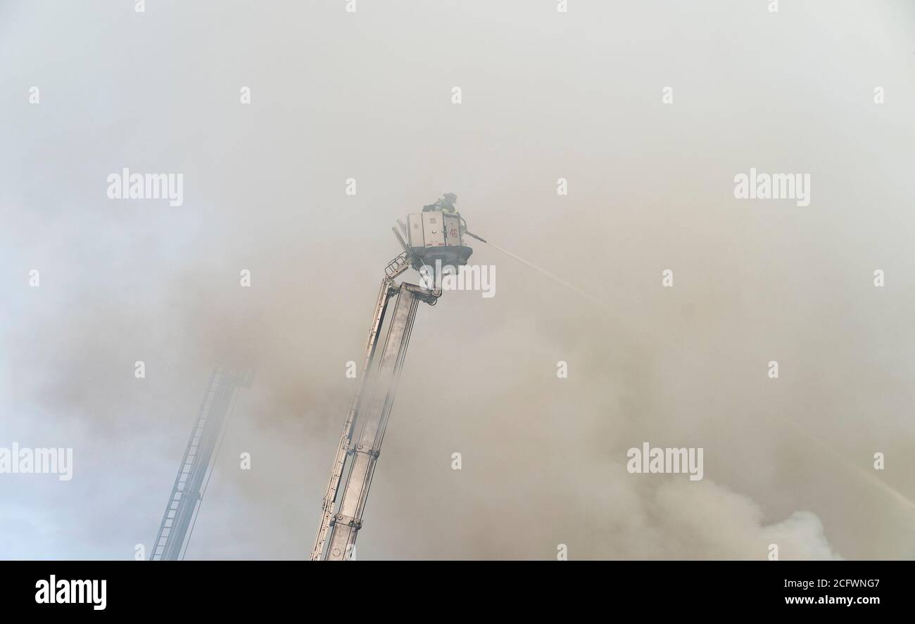 New York, United States. 07th Sep, 2020. Firefighters battle massive