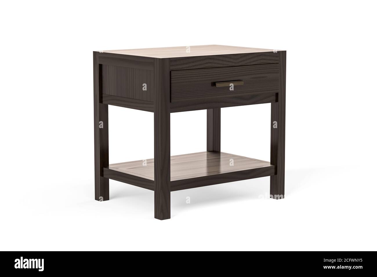 Narrow bedside table dark wood black finished nightstand. https www alamy com modern dark wood bedside table isolated on white background 3d render image371203593 html