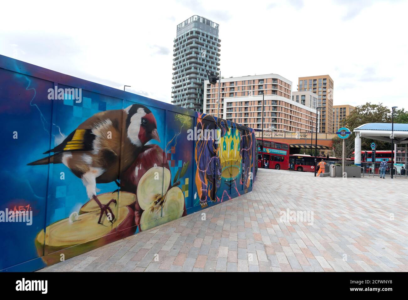 London, UK. 07th Sep, 2020. A Goldfinch on Apples by street artist Aspire Artwork on a Balfour Beatty hoarding in Lewisham, London. Credit: SOPA Images Limited/Alamy Live News Stock Photo