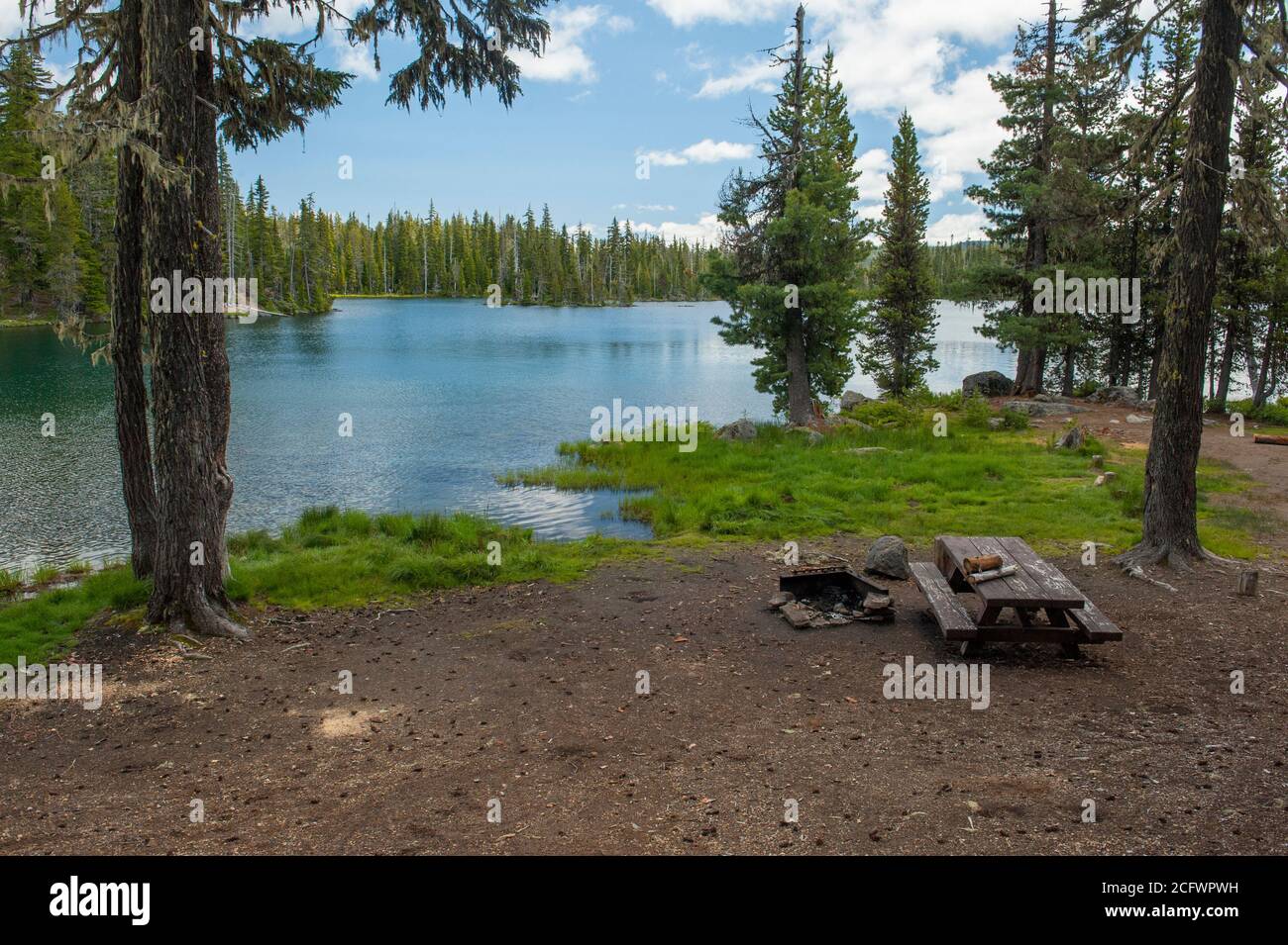 The Forest Service campground at Oregon's Summit Lake.  Four wheel drive recommended. Stock Photo