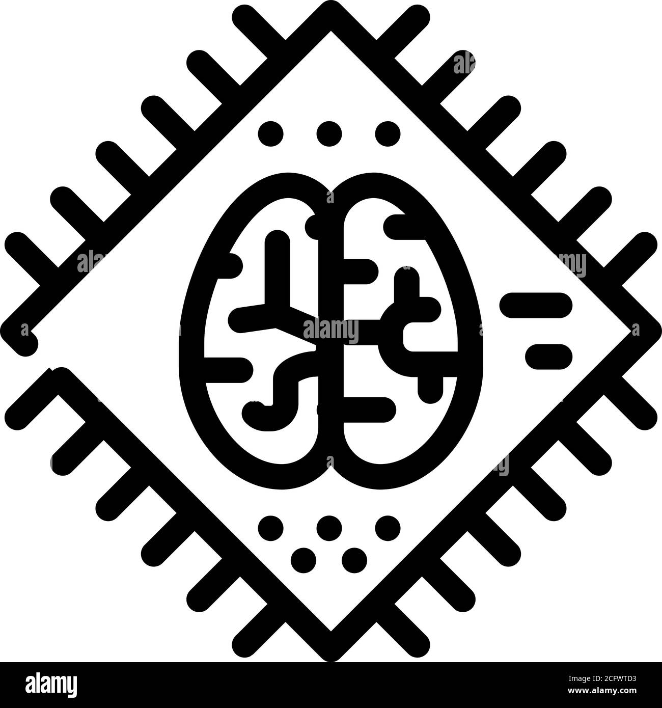 brain microchip artificial intelligence line icon vector illustration ...
