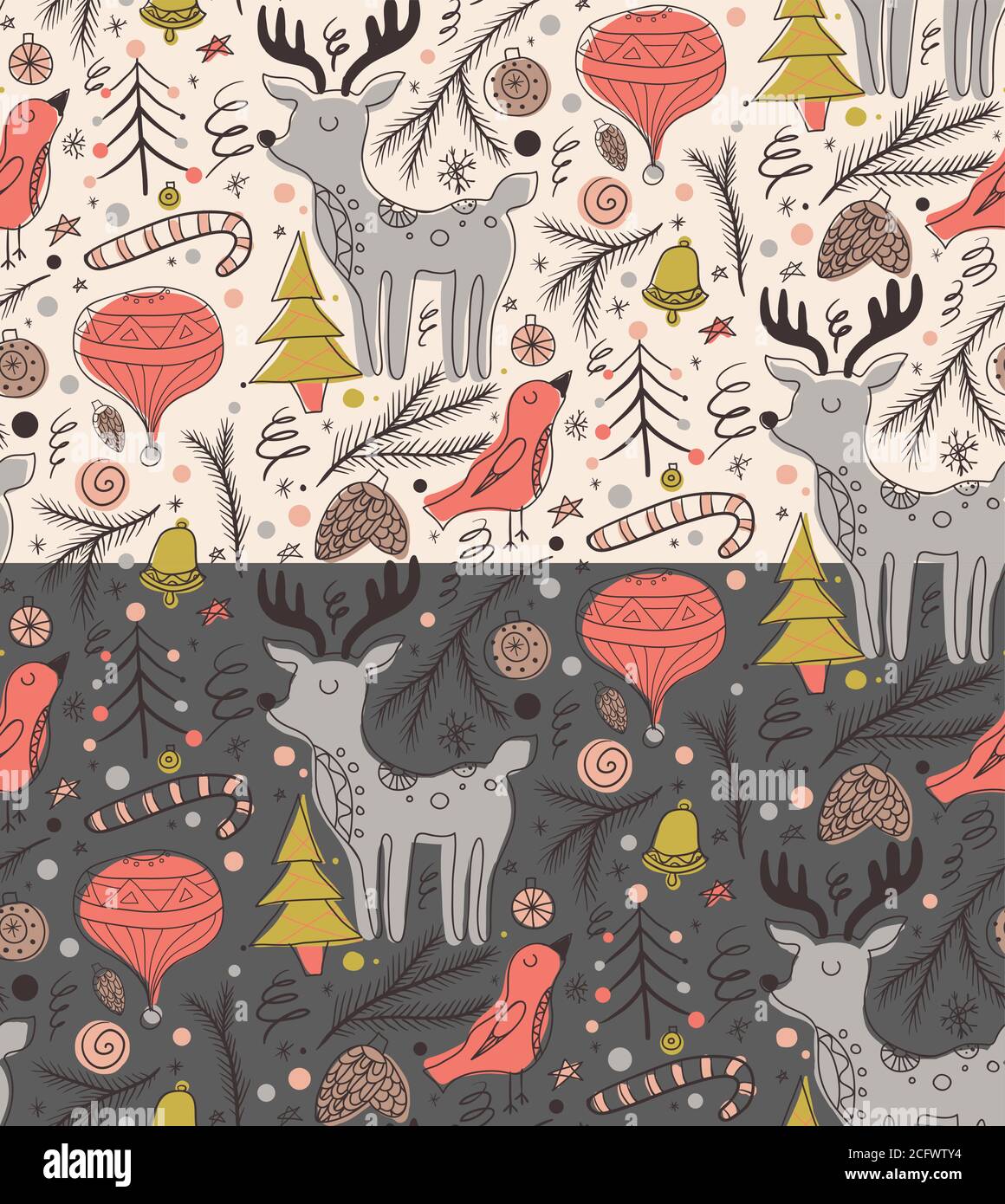 Set of Christmas seamless pattern in Scandinavian rustic style. Vector ...