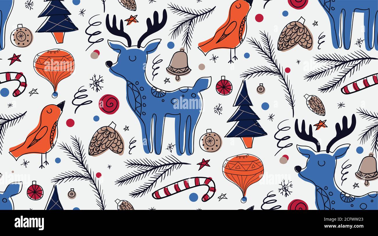 Christmas seamless pattern in Scandinavian rustic style. Vector texture ...