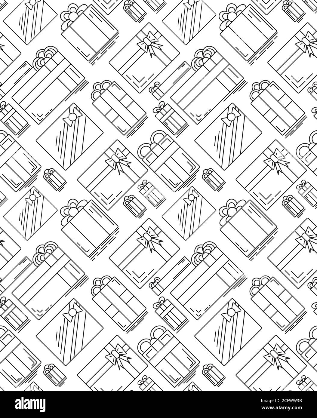 Seamless texture with linear festive gifts of various shapes. Vector ...