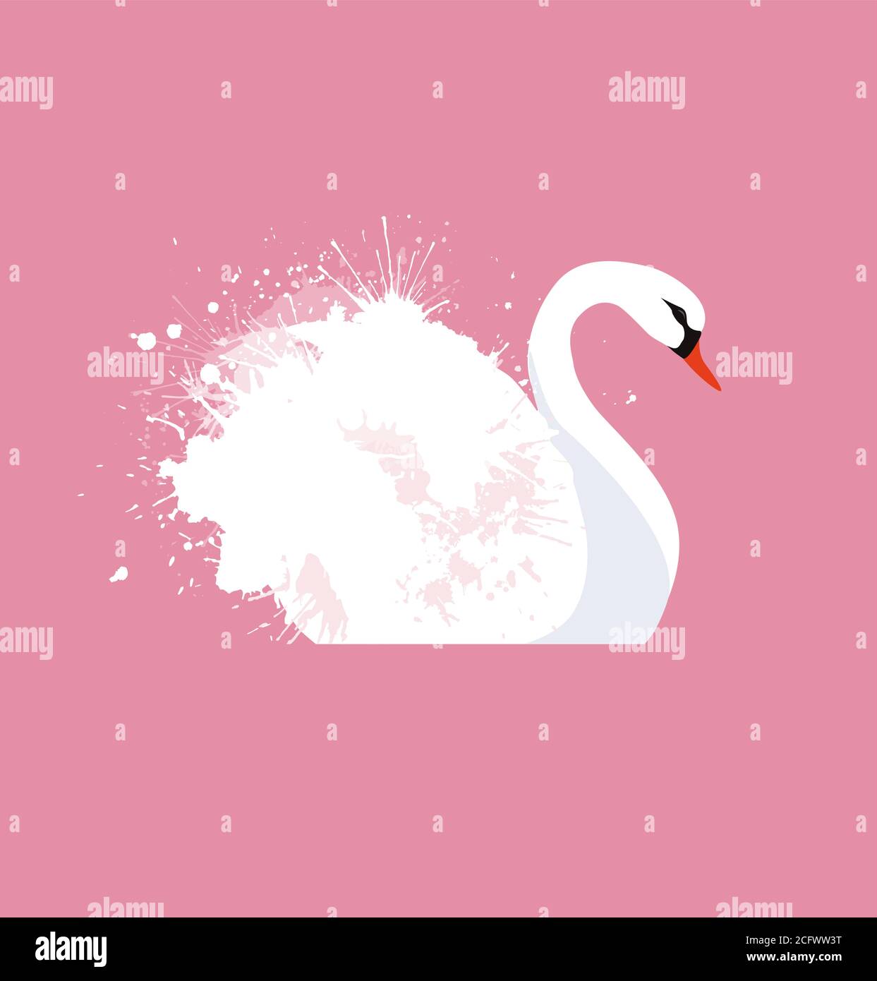 Vector Flat Illustration Of A White Swan With Watercolor Splashes Vector Element For Your 